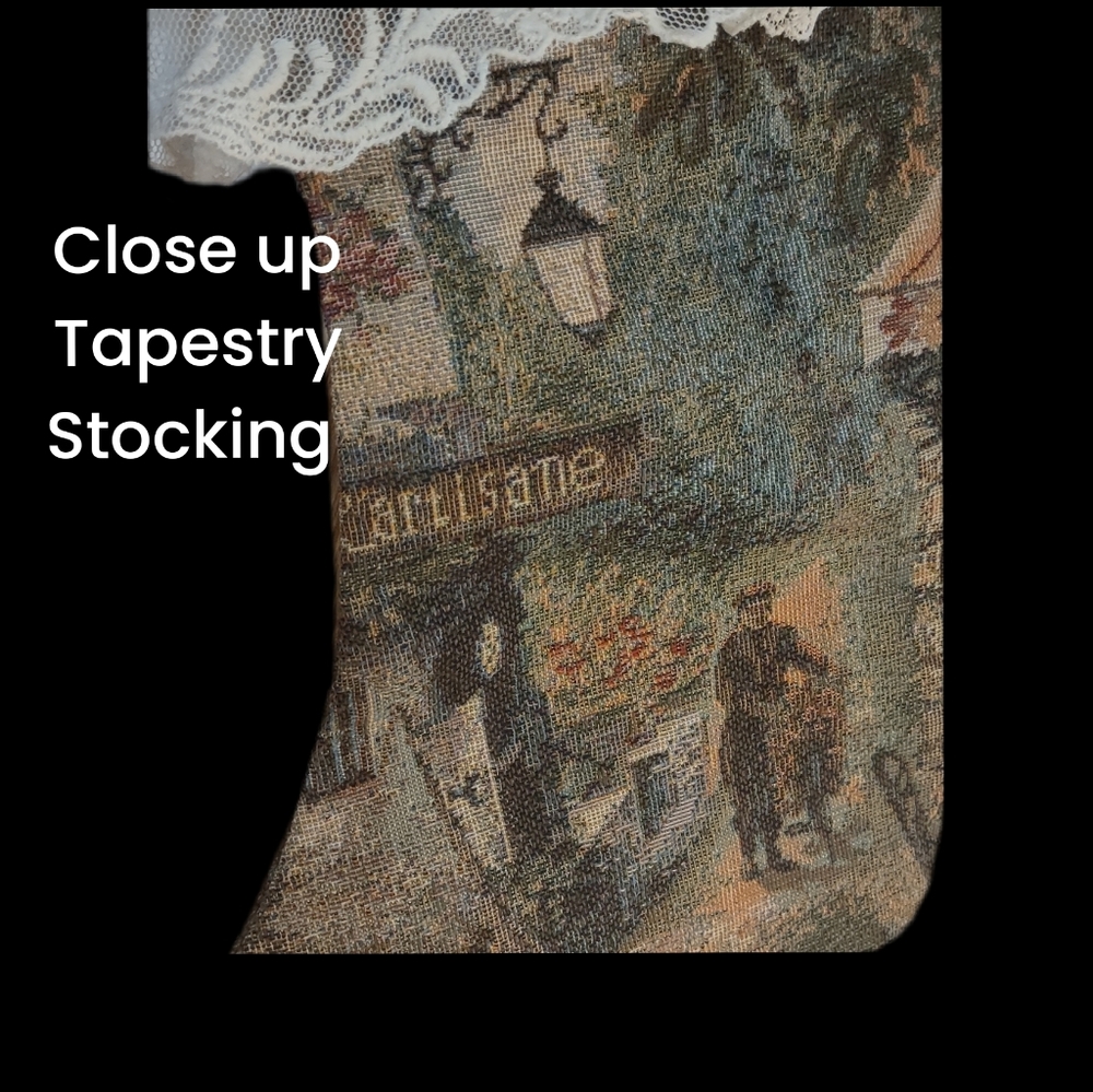 French Victorian Tapestry Hanging Stocking - Picture 3 of 10